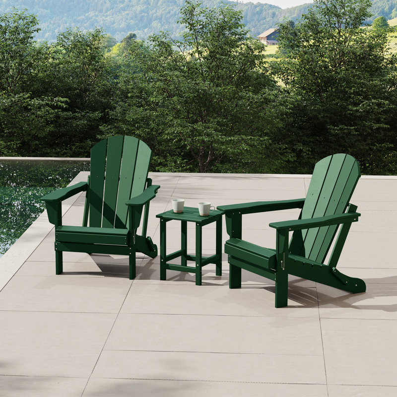 Laguna Foldable Outdoor Adirondack Chair With Table, Dark Green