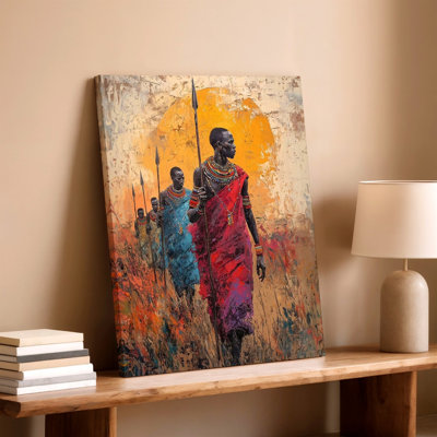 African Tribal Warriors Canvas Print Colorful Figurative Painting Decor Canvas Wall Art Print, Colorful Decorative Artwork For Living Room Bedroom Office, Hallway Gallery Wall Home Decor