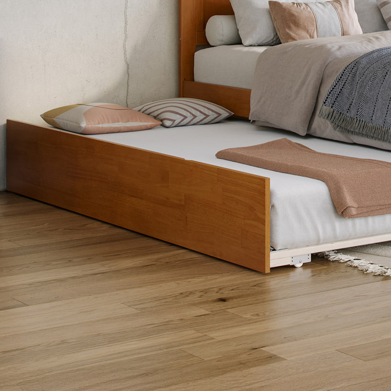 Lit gigogne escamotable en bois massif Rasnick, Double, Caramel clair