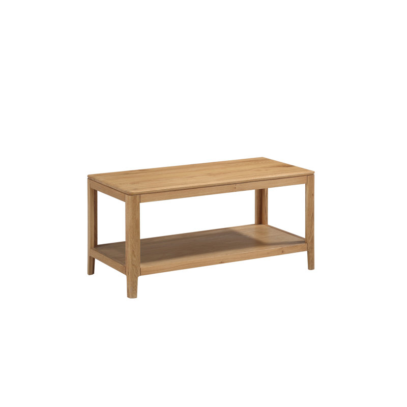 Remi Solid Wood Four Leg Coffee Table with Storage, Oak