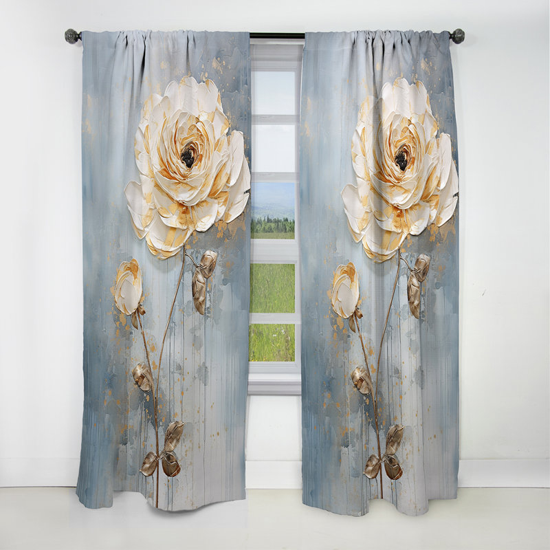 Rideau occultant à motif floral en velours Farthey - Ranunculus - 1 panneau, L 52 po x L 90 po