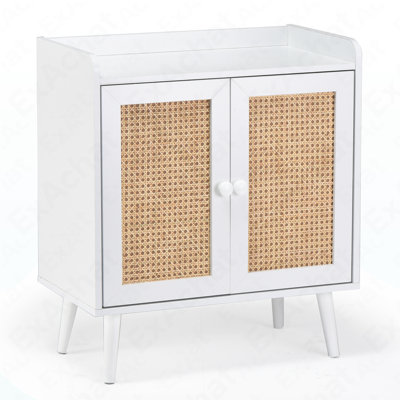 Rattan Decorated Credenza Console Table - Bar Liquor & Storage Sideboard Buffet Cabinet