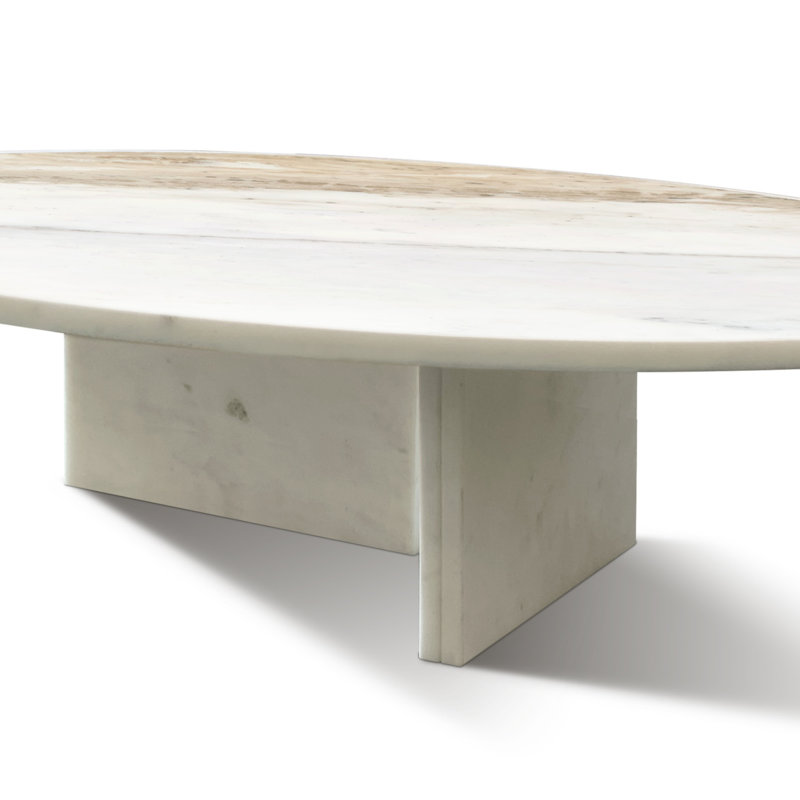 Table basse Marble Stone, H 9,8 po x l 35,4 po x P 35,4 po, Blanc/naturel