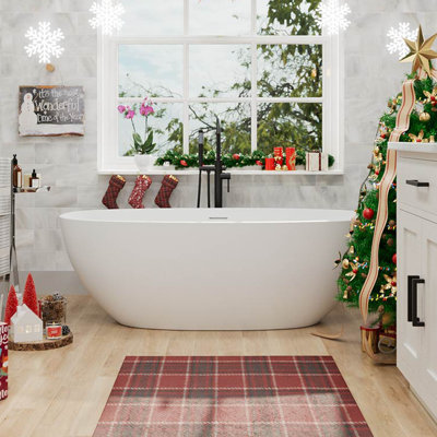 65" x 30" Freestanding Solid Surface Soaking Bathtub with Pop-Up Drain & Overflow, CUPC Certified, Elegant Design for Modern Bathrooms