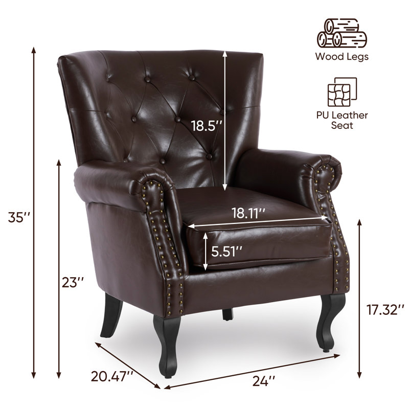 Diavion 24"W Faux Leather Wingback Chair, Caramel Faux Leather