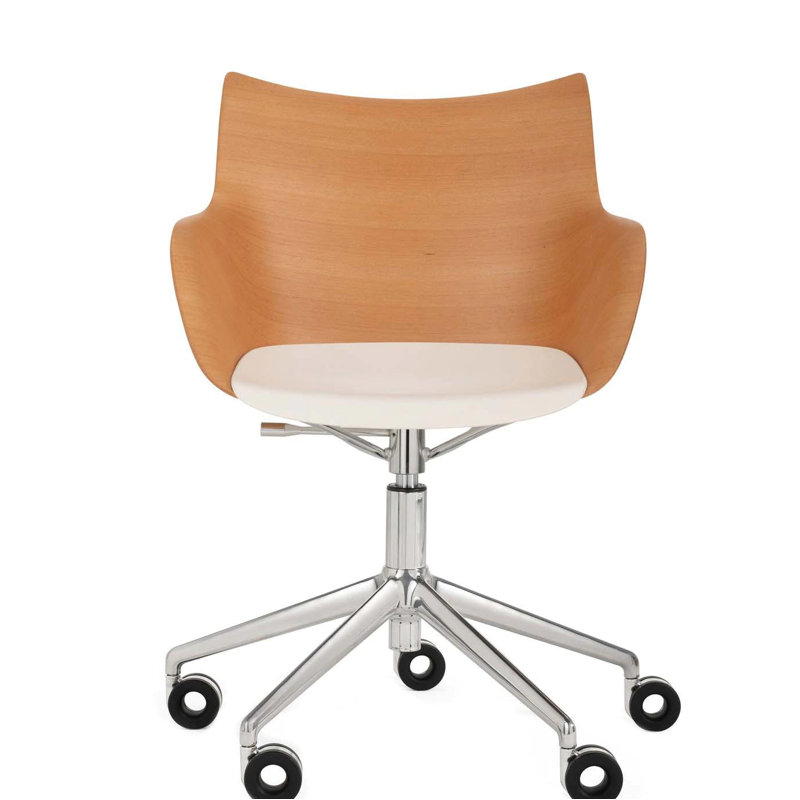 Q/Wood Swivel Task Chair, Light Wood/Chrome
