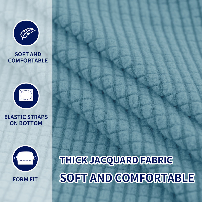 Housse de canapé en jacquard 2 pièces, housse extensible en polyester et spandex pour le salon, protection facile à installer et lavable (causeuse, bleu acier)