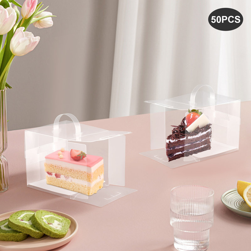 50 boîtes de gâteau transparentes en plastique avec couvercle et poignée pour fête d'anniversaire de mariage
