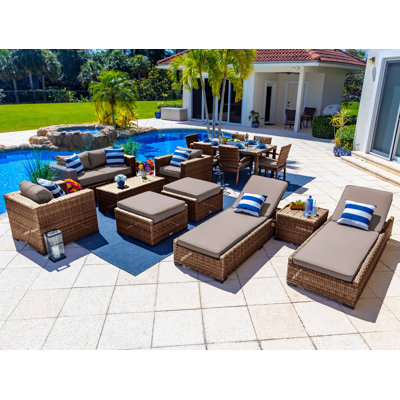 Tuscany Collection In Brown Wicker 14 - Person Patio Conversation Set with Cushions
