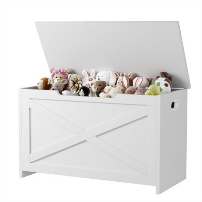 30" Wooden Storage Chest Bench with Safety Hinge, Entryway Shoe Storage Bench for Bedroom Living Room Kids Room