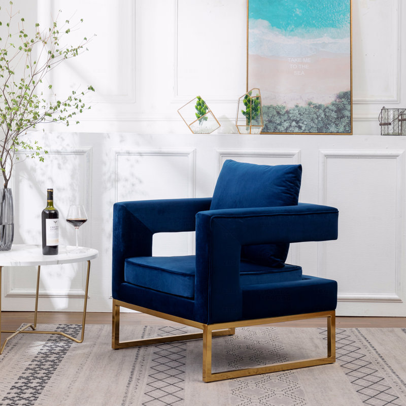 Fauteuil d'appoint de style contemporain avec accoudoirs rembourrés, Bleu