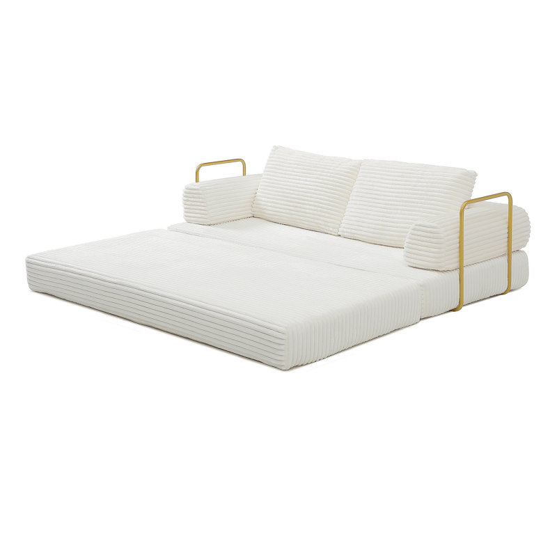 Canapé-lit convertible, canapé-lit pliant en velours côtelé avec matelas en futon et coussins, canapé désossé pour le salon, beige