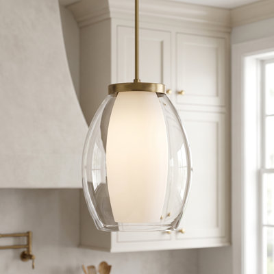 13" W x 18" H 1-Light Pendant in Aged Brass with Layered White and Clear Glass