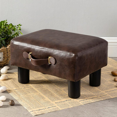 Brown faux leather short footstool