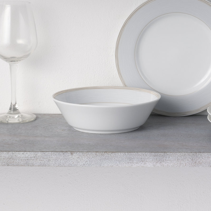White Ceramic Soup Bowls with Gold Trim, Set of Four