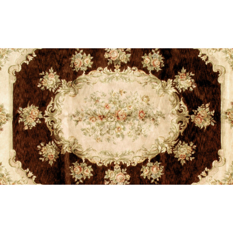 Tapis rectangulaire en soie / laine noué à la main brun / crème, Rectangle 3 pi x 5 pi