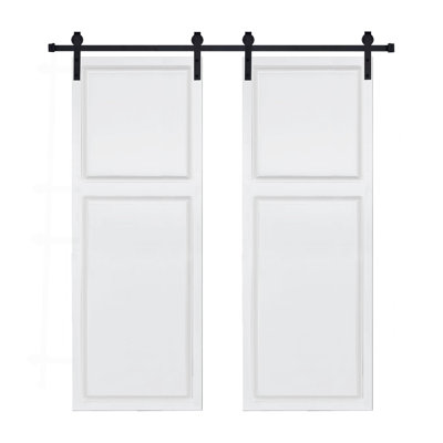 Double porte à 2 panneaux de style chalet de 3/4 po d'épaisseur 32 po X 80 po Porte de grange coulissante en MDF blanc avec trousse de quincaillerie