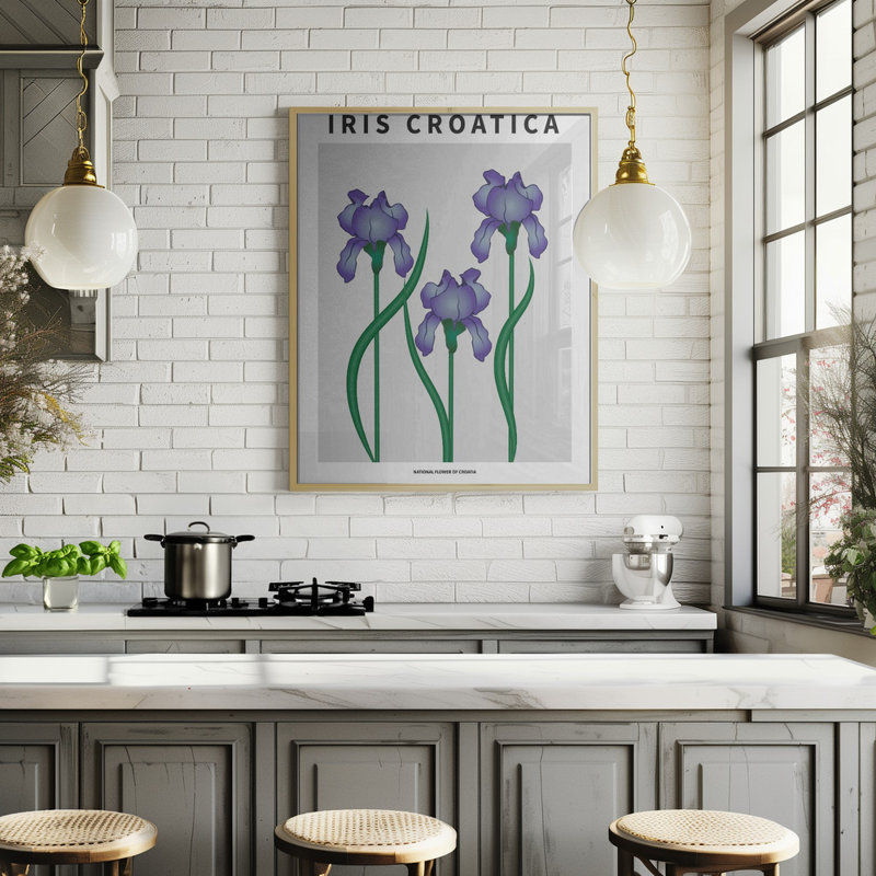 "Iris croate", art mural texturé encadré, Noir, H 14 po x l 10 po