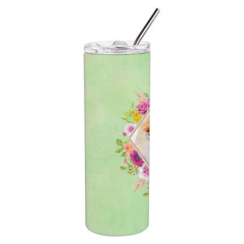20oz. Stainless Steel Double Wall Glass, Beige Pomeranian, Green