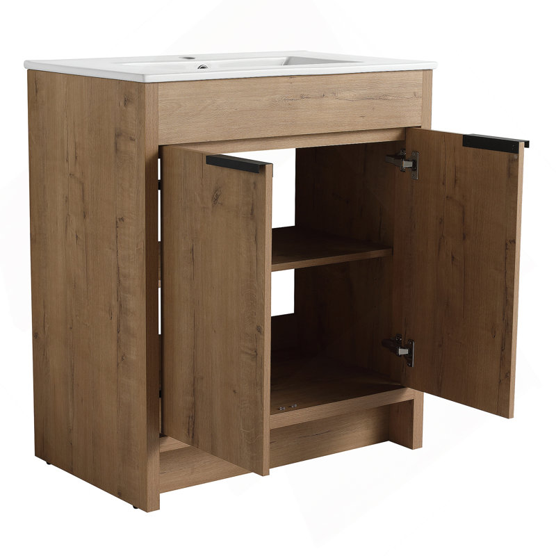 Armoire de salle de bain autoportante 30 po sans lavabo et 2 portes d'armoire à fermeture en douceur ((KD-PACKING), meuble-lavabo sans comptoir seulement) -BVB02430IMO