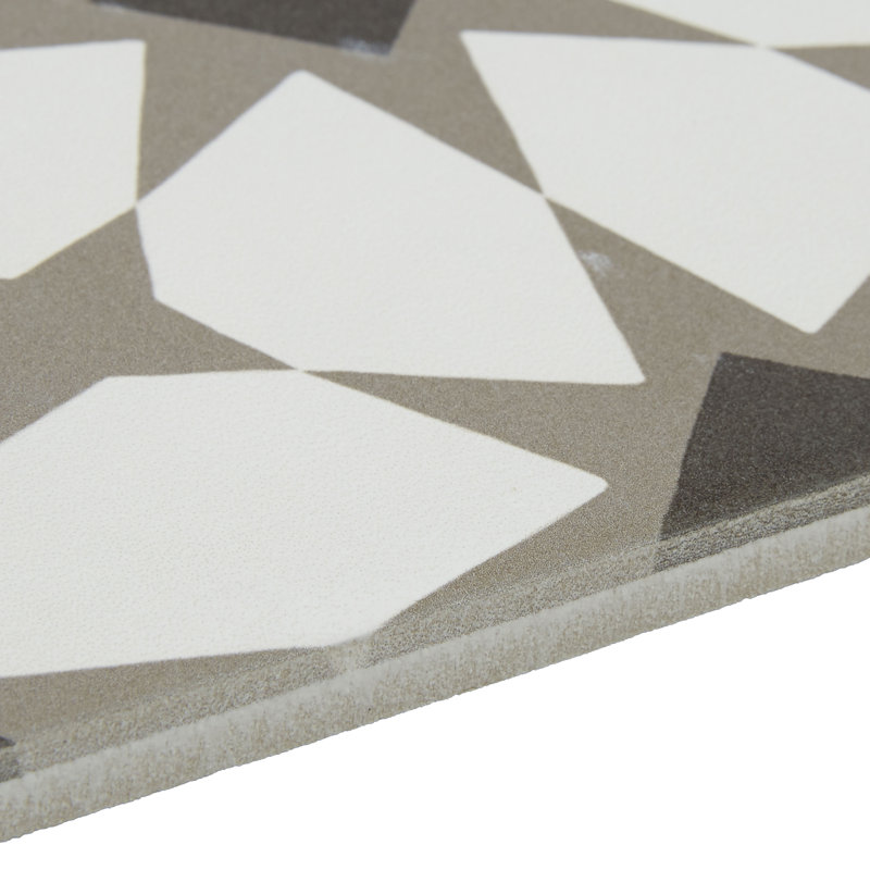 Encausto 8" x 8" Patterned Wall & Floor Tile, White/Brown