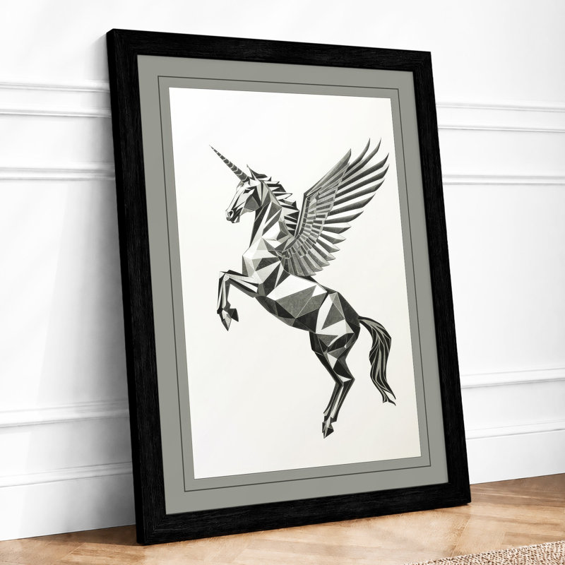 Winged Unicorn Rearing Vintage - Print, A1 - 84.1 x 59.4 cm, Black