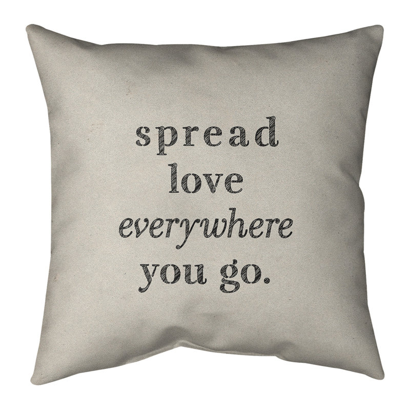 Coussin intérieur / extérieur Spread Love, 16 po x 16 po, Blanc et noir