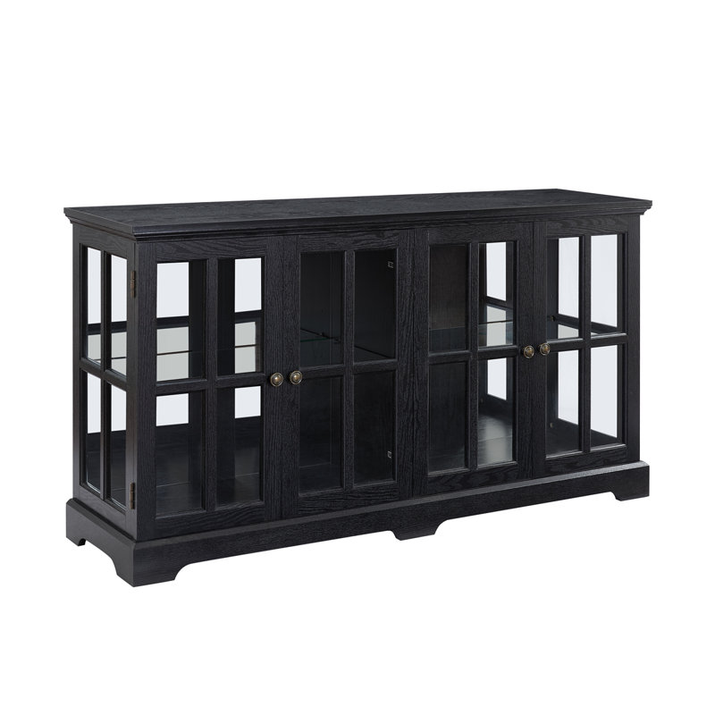 LED Curio Display Cabinet With Glass Doors For Collectibles, Black