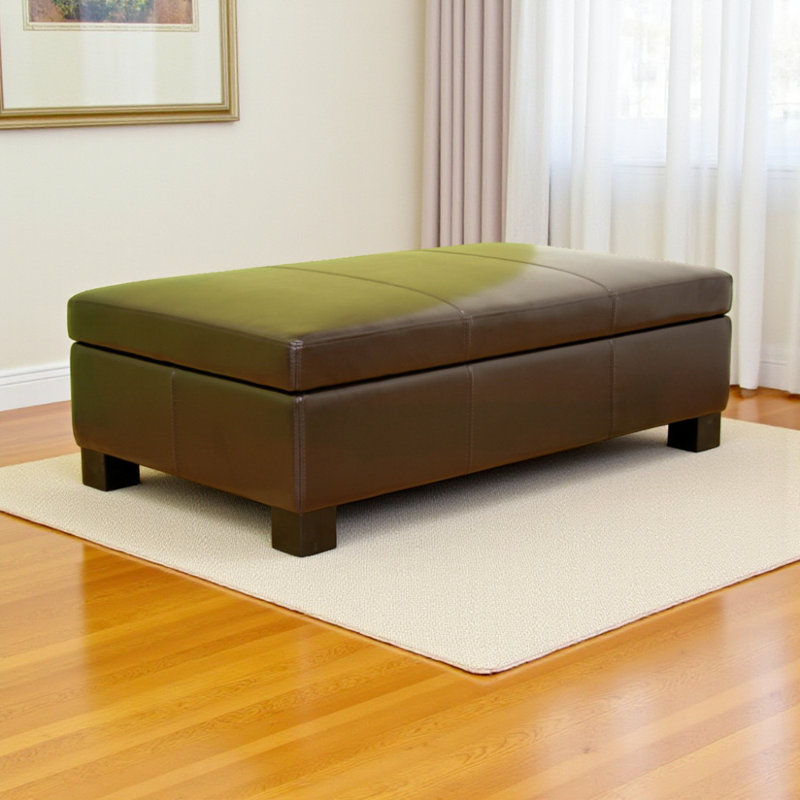 Banc de rangement rembourré en similicuir Kashyap au fini brun foncé, H 15 po x l 47 po x P 27 po