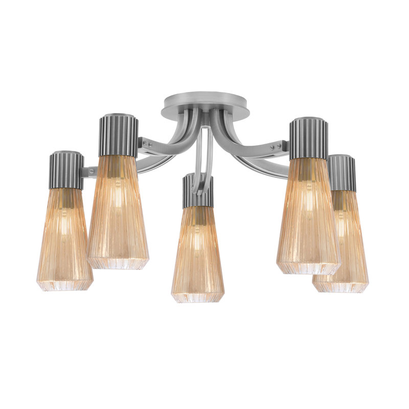 Akins 5 lumières semi-encastrées au fini graphite avec verre ambré 4 po, Nickel brossé, Brun clair / Orange