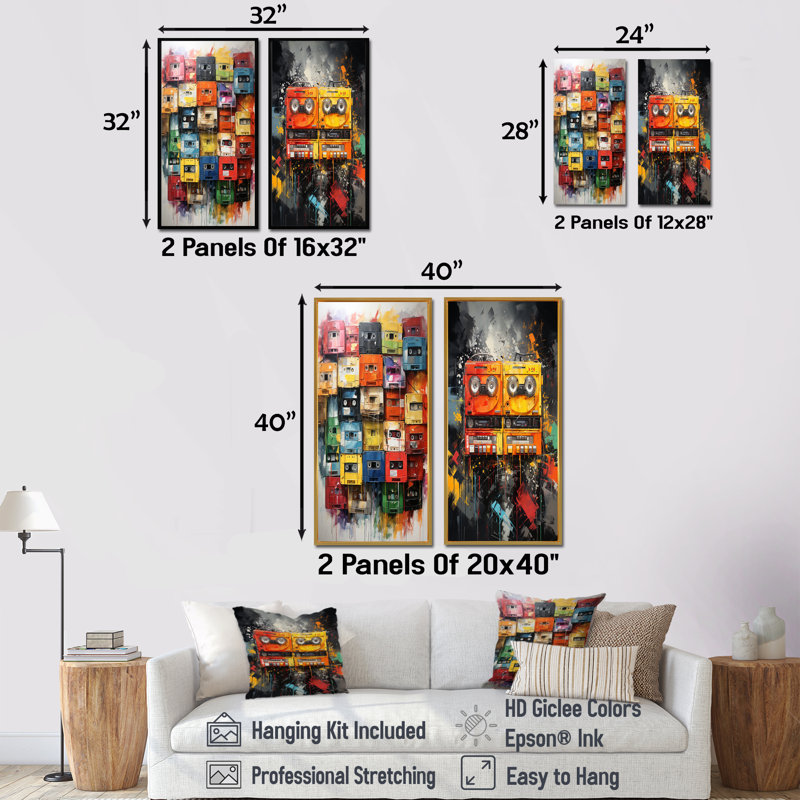 Pop Art Cassette Tapes Melody I - Cassette Tapes Wall Art Prints Ensemble de 2, Toile tendue, H 28 po x l 25 po