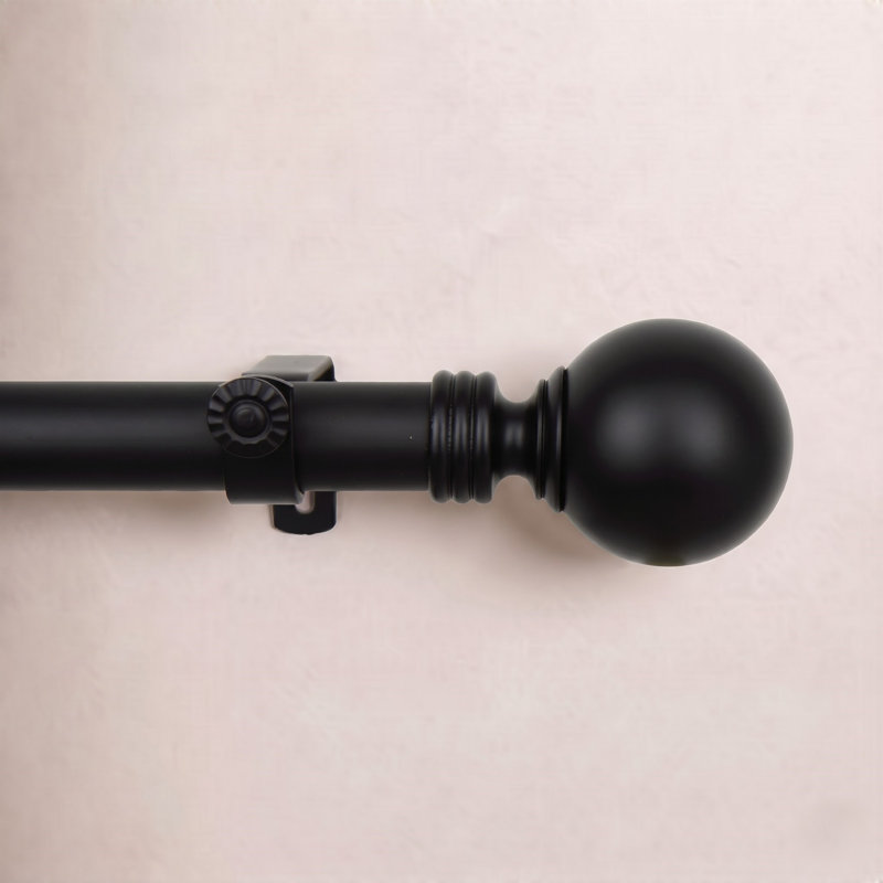 Orpha Steel Adjustable Single Curtain Rod, Black, 66" - 120"