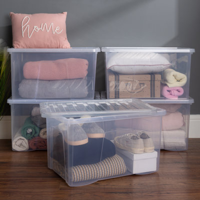 Wham Crystal 60L Plastic Storage Box Pack of 5 Clear