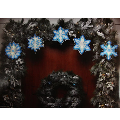 Ensemble de 10 lumières de Noël flocon de neige bleu clair et blanc 10 pi - fil blanc 4,5 pi