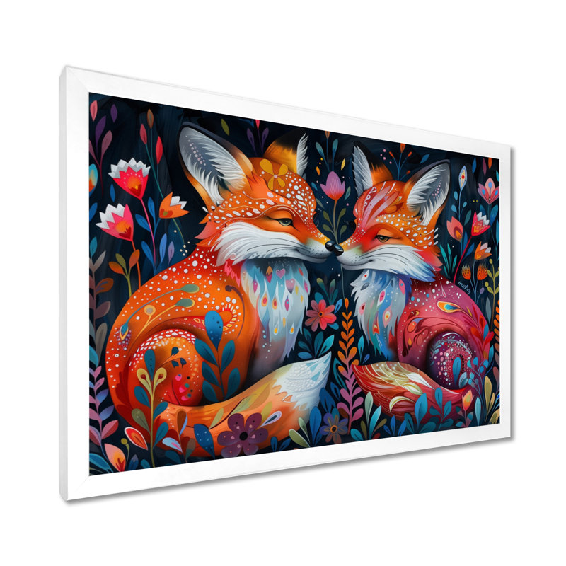 Cowart - Renard, art mural animal, Cadre simple blanc, H 12 po x l 20 po