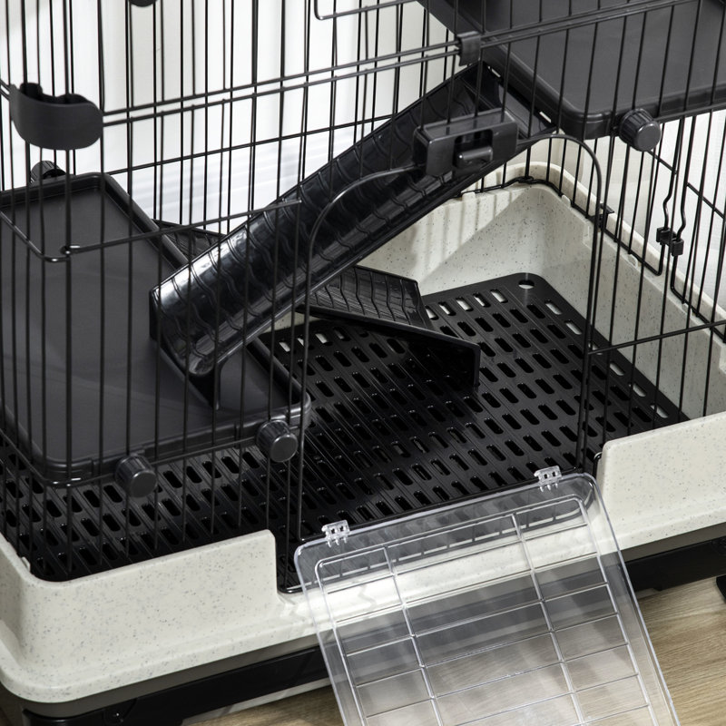 Cage noire pour petits animaux avec structure à roulettes, noir. Idéal pour le lapin, le chinchilla et le furet. Comprend un plateau et une plateforme amovibles. L 32 po x l 20,8 po x H 45 po - Scintillement à 4 niveaux - pour, chinchillas, furet