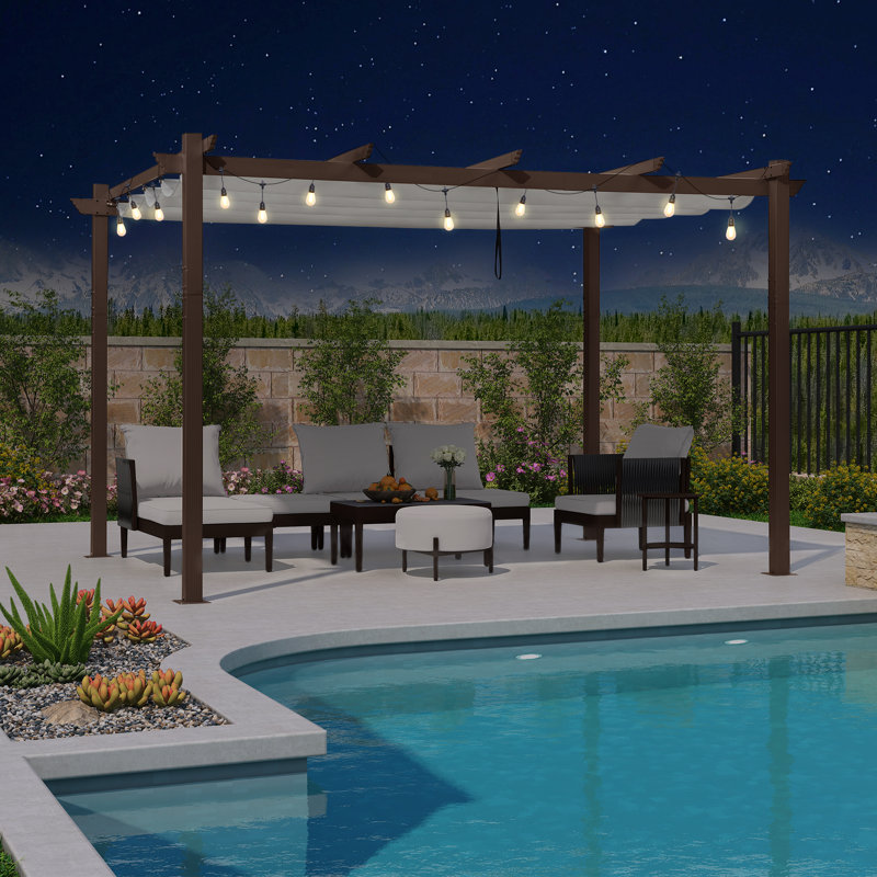 Metal Pergola with Canopy, 96.46" H x 157.48" W x 118.11" D, White