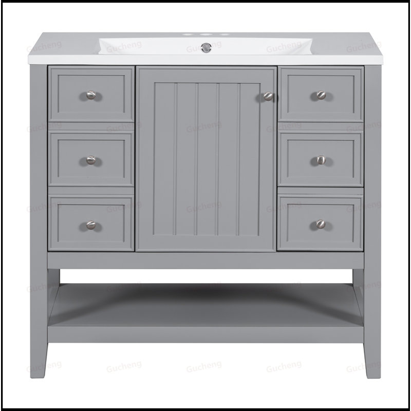 Meuble-lavabo 36 po avec trois tiroirs, Noir