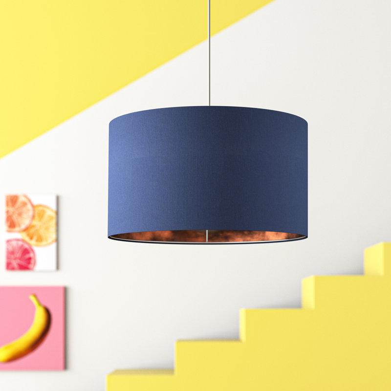22.5cm H Faux Silk Drum Pendant Shade ( Uno ), Blue