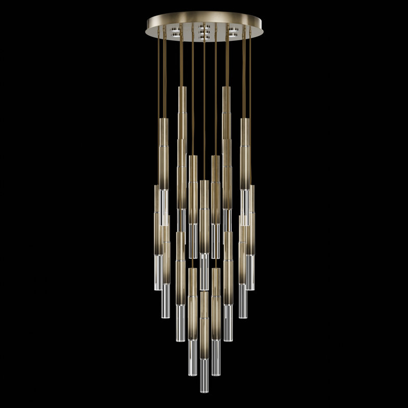 Luminaire suspendu rond l 31 po Antonia, Bronze ombré doux / nickel