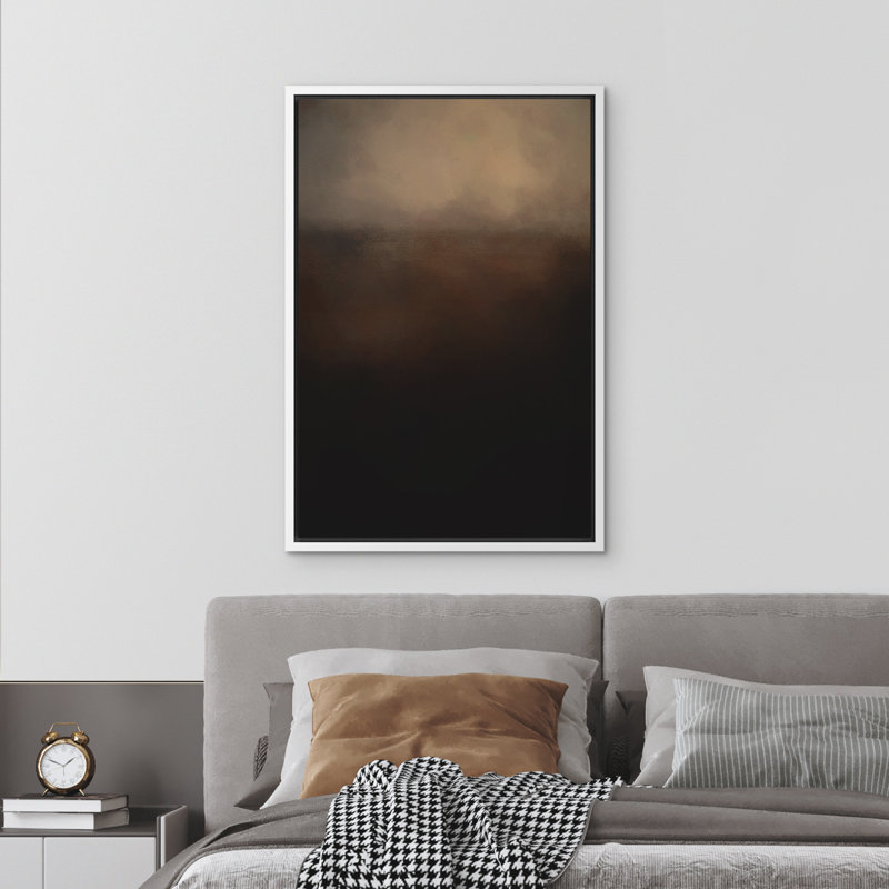 Deep Brown Moody Horizon Landscape Framed Canvas Master Bedroom Wall Art Work Print, 36" H x 24" W x 1.5" D, White