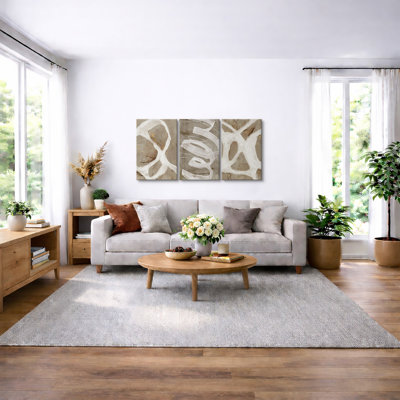 Pastel Tan Brown Green Neutral Modern Artwork  Abstract Picture Framed Canvas 3 Piece Print Wall Art