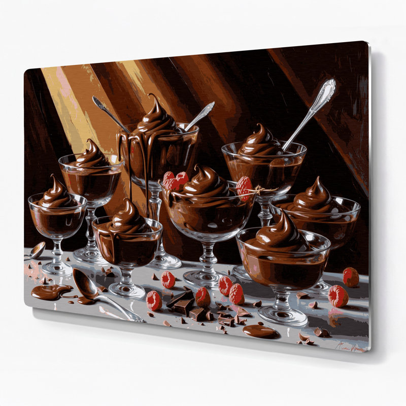 Desserts Chocolate pudding Brown Metal Wall Art