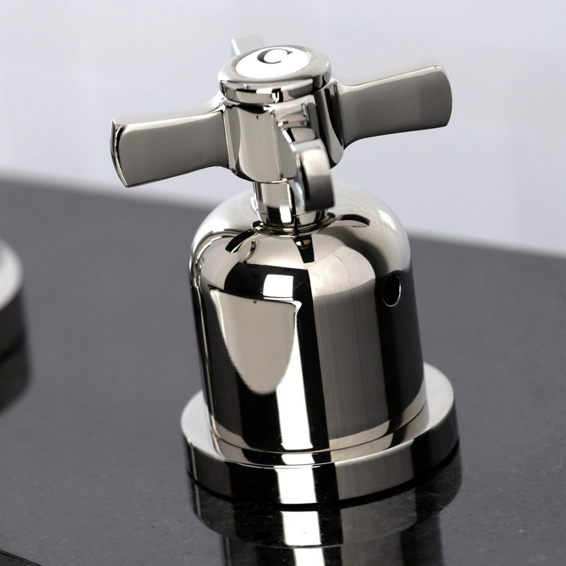 Kingston Brass Millennium Two-Handle 3-Hole Deck Mount Widespread Bathroom Faucet with Brass Pop-Up Drain, Polished Nickel