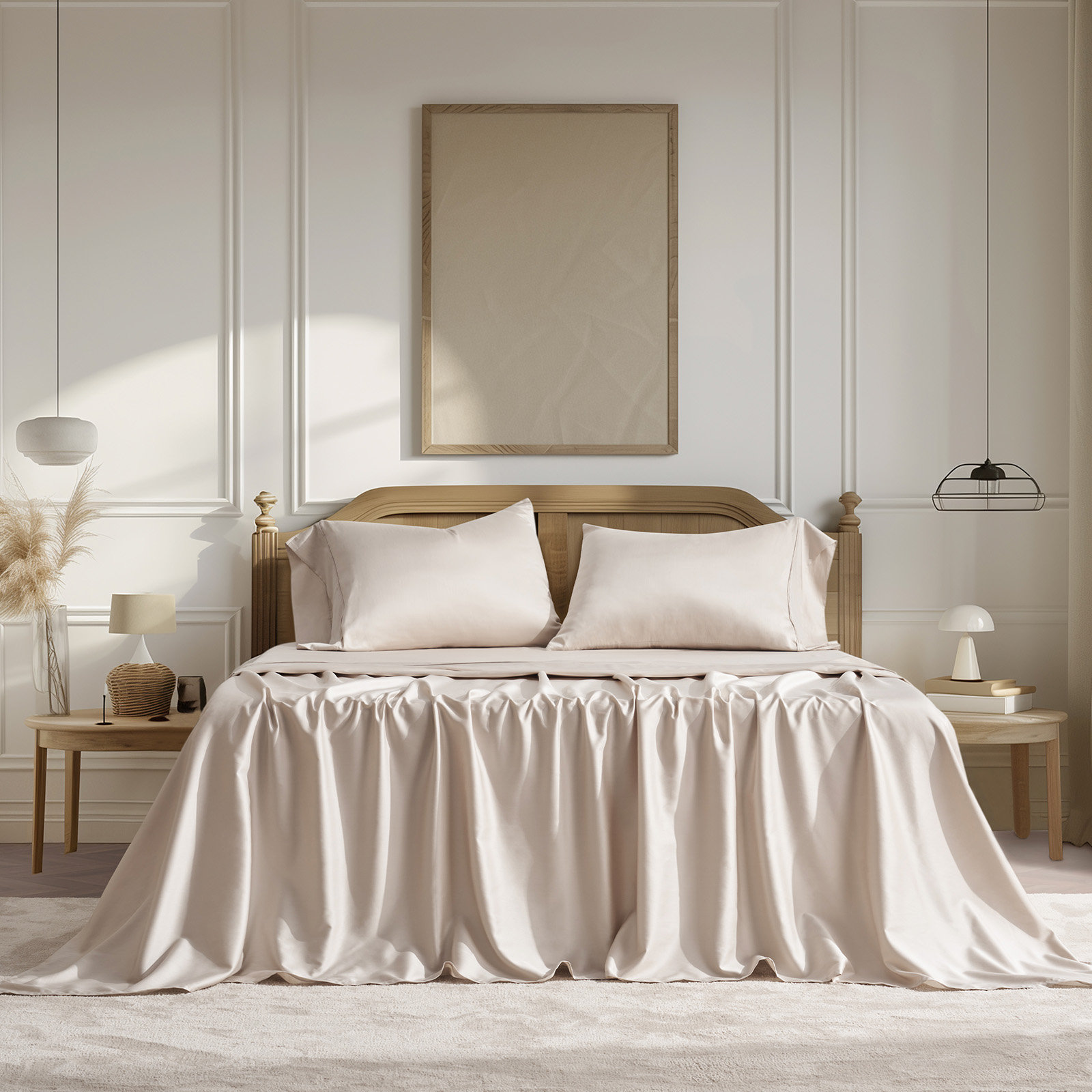 Cotton Tencel Sheet Set, Beige Sand, King Sheet Set with 3 Additional Pieces