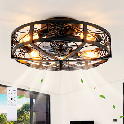 20'' Low Profile Farmhouse Reversible Caged Ceiling Fan with Light Kit and Remote