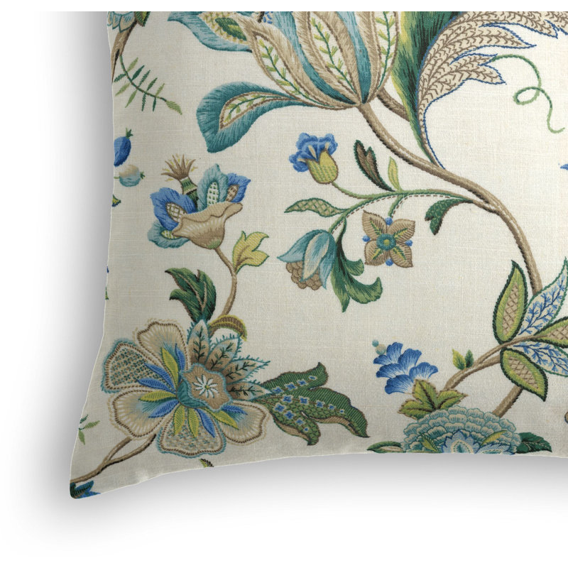 Fleur De Leaf Floral Linen Reversible Throw Pillow, 22" x 22", Blue