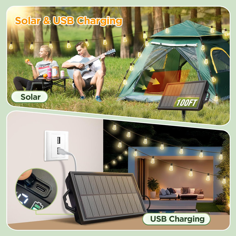 100FT Solar String Lights Outdoor Waterproof with Remote & Timer