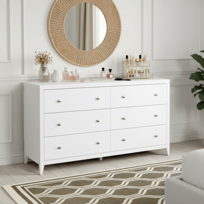 Dana 60 in. W Rectangular Wood 6 Drawer Dresser, White