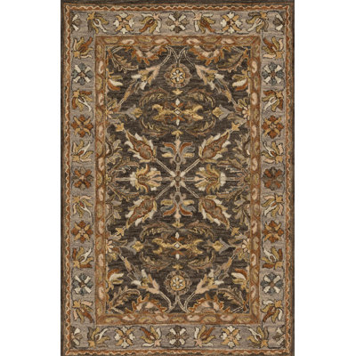 Tapis oriental en laine gris, rouille et ivoire crocheté à la main Ryler